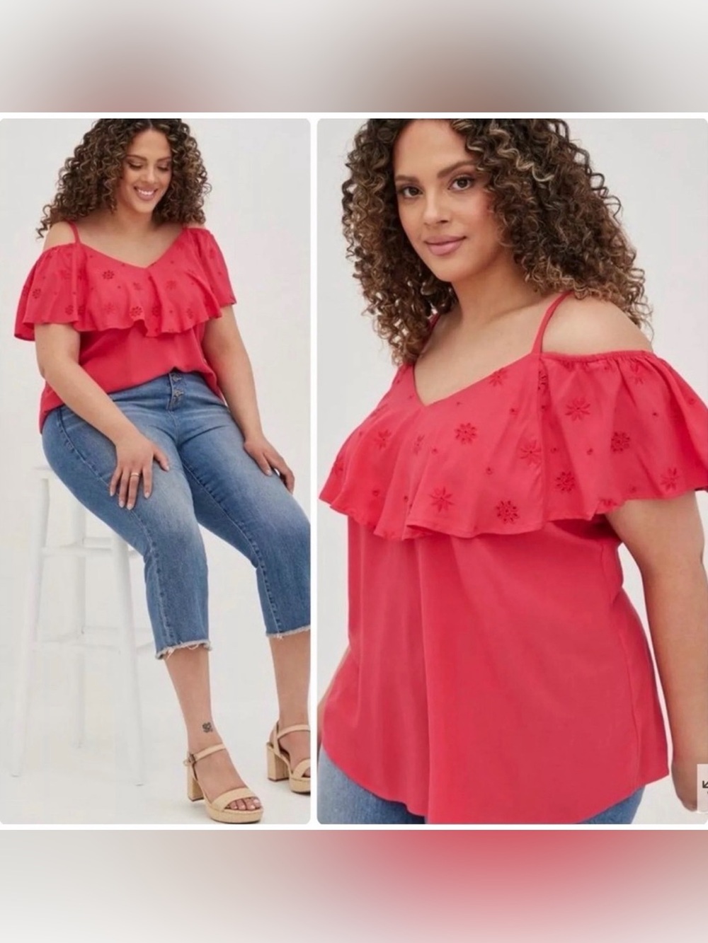 3/$22🩶 TORRID Challis Embroidered Cold Shoulder Top Size 1X 1 14 16 Pink Boho